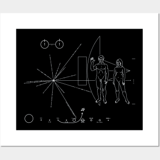 Nasa Pioneer Space Craft Plaque White Text on Black Alien Message Posters and Art